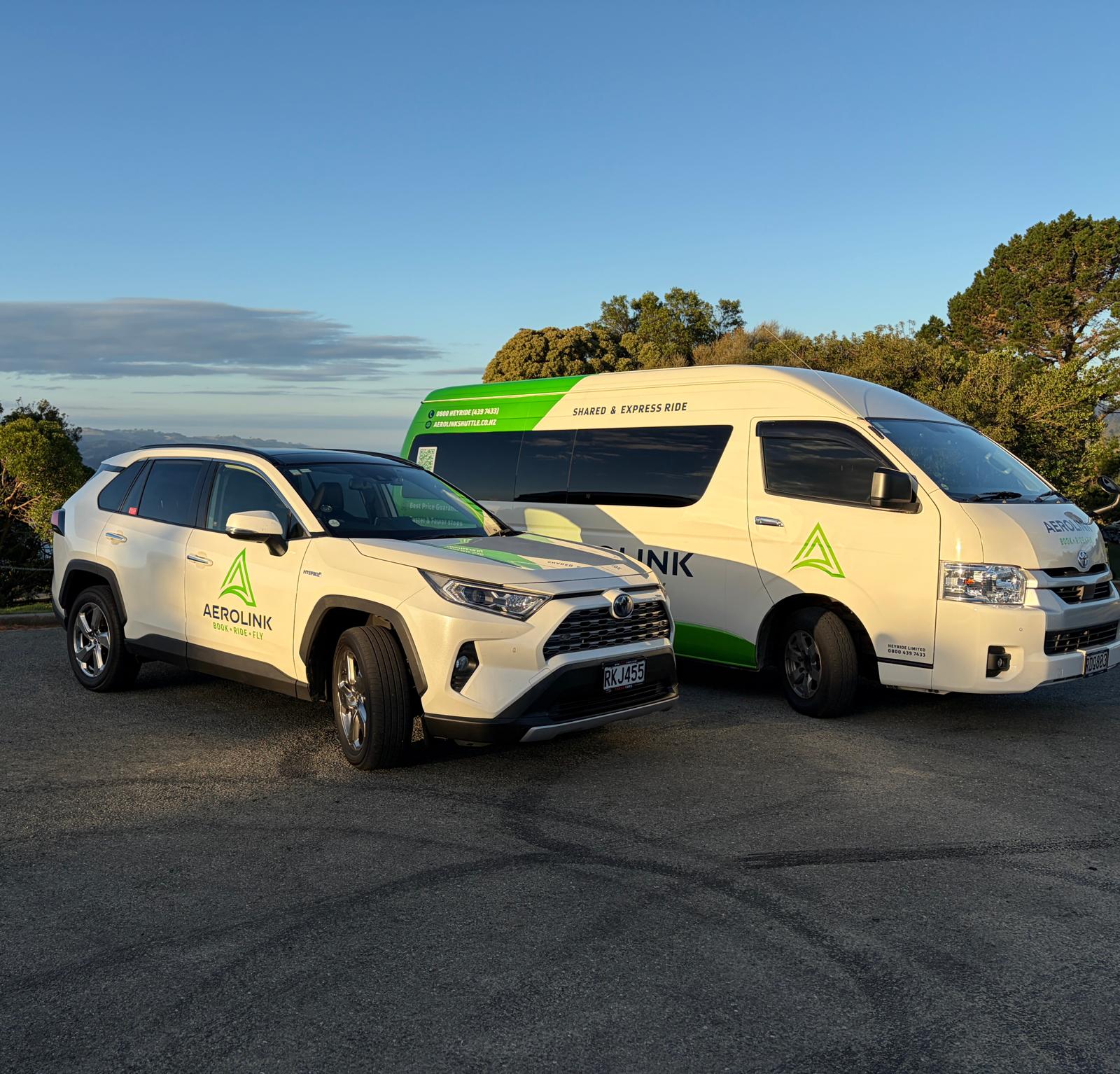Aerolink Shuttle fleet — RAV4 and van ready for Dunedin Airport transfers