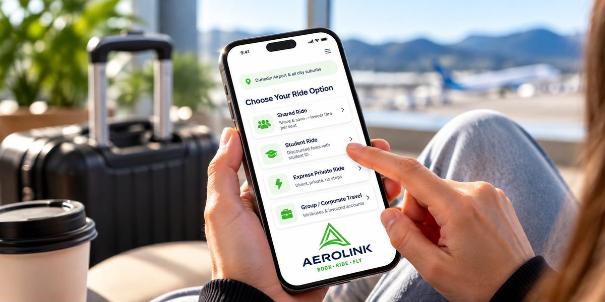 Choose Your Ride Option screen on the Aerolink booking app