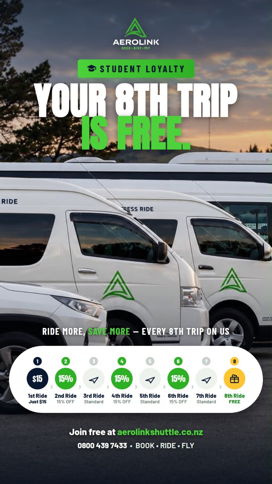 Aerolink Student Loyalty programme — your 8th trip is free